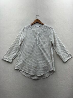 Habitat Women’s XS Cotton Blend White Tan Striped Lightweight Top